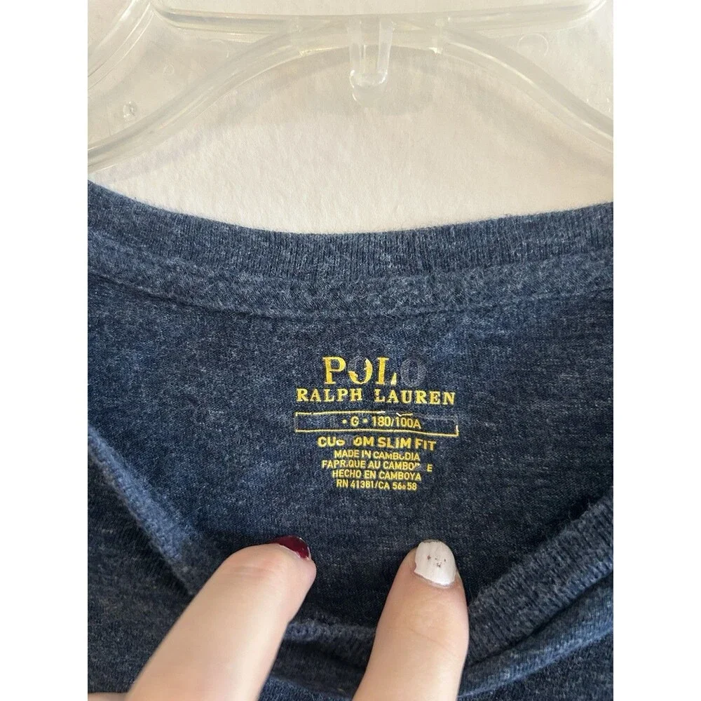 Polo Ralph Lauren Shirt Mens L Cotton Round Neck Pullover Custom Slim Fit Blue